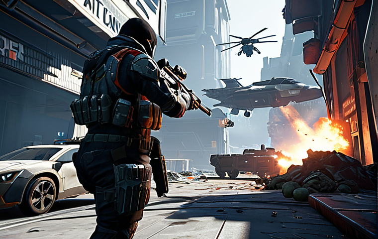 ** A vibrant and dynamic scene showcasing the PS4 launch title "Killzone: Shadow Fall". Focus on the high-fidelity graphics, intense first-person shooter gameplay, and futuristic battlefield setting. Emphasize the visual fidelity and immersive atmosphere that wowed early PS4 adopters. **