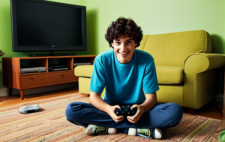 Nostalgic Gamer** "A fully clothed person in a comfortably furnished living room, reminiscing about playing an original Xbox console. The scene should evoke a sense of nostalgia and fondness for retro gaming. Focus on the joy of the past and the simple fun of classic video games. Appropriate content, safe for work, professional quality, natural pose, perfect anatomy." **