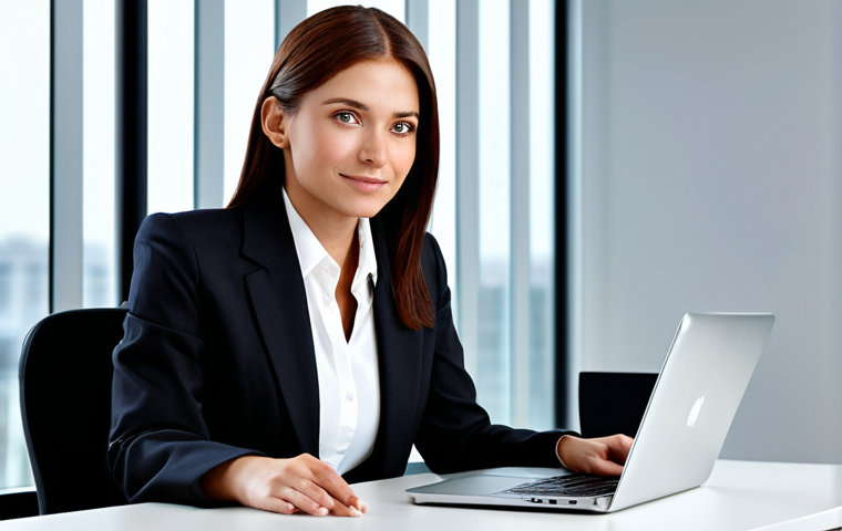 엑스박스 원 초기 문제점 - ** A professional businesswoman in a modest business suit, sitting at a desk in a modern office, fu...