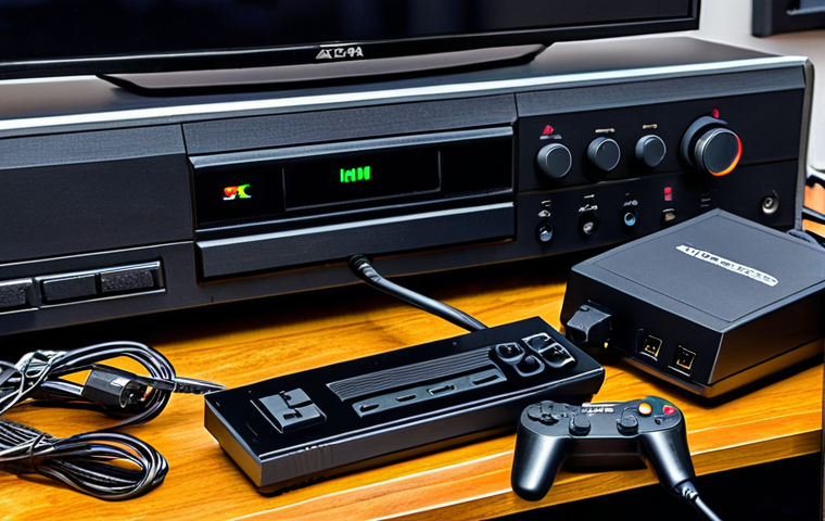 클래식 콘솔과 현대 TV의 호환성 - ** A man connecting an old Nintendo console (like NES or SNES) to a modern 4K TV using an adapter. ...