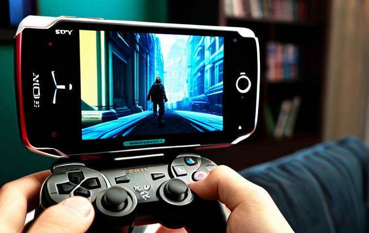 소니 PSP 에뮬레이터 설정 가이드 - Nostalgia Meets Modern Gaming** A close-up, cinematic shot of a young adult (25-30 years old) wi...