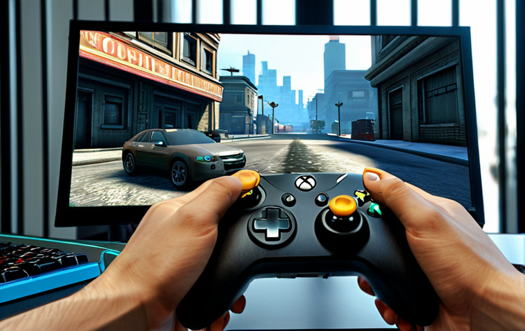 소니 PSP 에뮬레이터 설정 가이드 - Nostalgia Meets Modern Gaming** A close-up, cinematic shot of a young adult (25-30 years old) wi...
