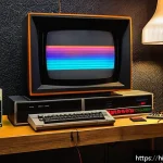 Home 14 아타리 7800의 출시 실패 이유 - A retro-style gaming room scene from the 1980s featuring the Atari 7800 console prominently displaye...