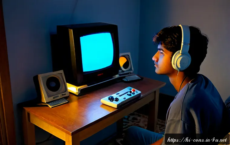 Home 17 NES 패미컴 게임 음악의 매력 - Photorealistic nostalgic gaming desk in a cozy Indian home at dusk, a classic 1980s-style gray cartr...